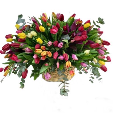 Multi Color Tulips Basket